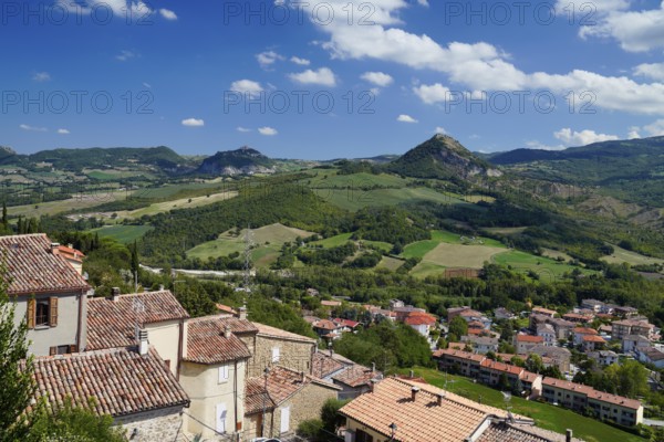 View from Chiesa di San Lorenzo, St. Lawrence, Talamello, Rimini, Emilia-Romagna, Italy