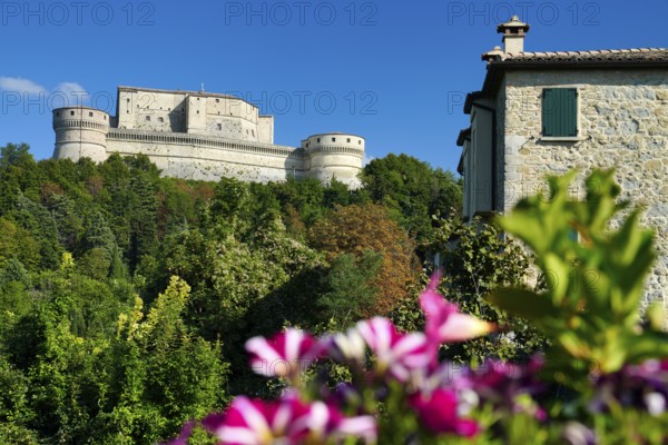 Fortress round towers, medieval fortress, San Leo fortress, San Leo, Emilia-Romagna, Italy