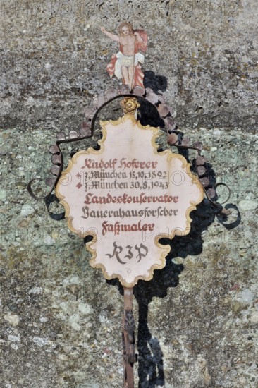 Historical painted grave cross, state curator Rudolf Hoferer, Marienberg, Burghausen, Upper Bavaria, Bavaria, Germany