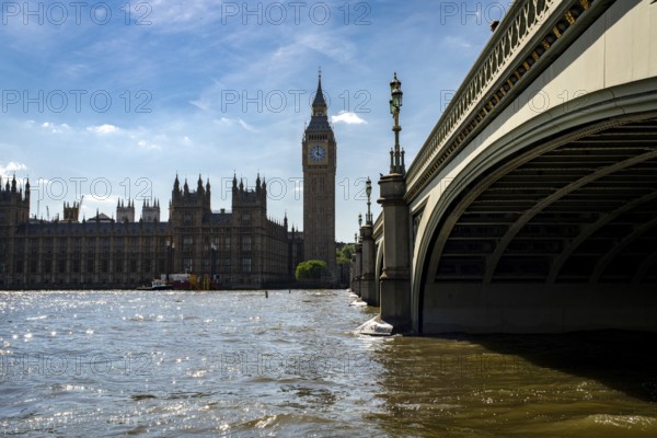 London, United Kingdom - 14 May 2025: The majestic Big Ben and Houses of Parliament as seen from the river