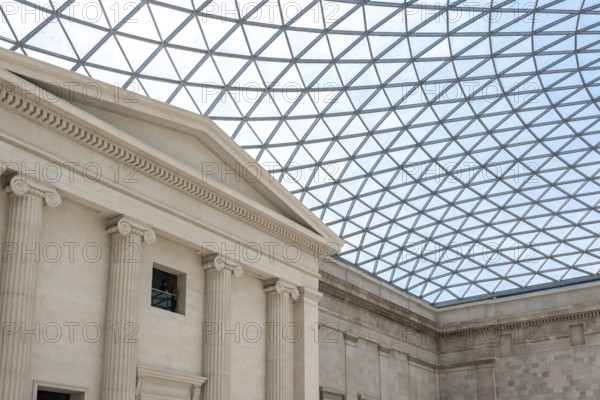 London, United Kingdom - 14 May 2025: The intricate geometric pattern of the British Museum's great court roof