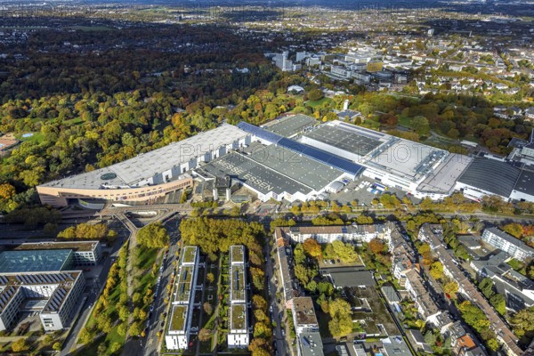 Aerial view, Messe Essen site, overview, Bredeney, Essen, Ruhr area, North Rhine-Westphalia, Germany, DE, Europe, aerial photo, aerial photography, exhibition center, overview, birds-eyes view, overview