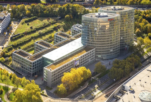 Aerial view, eon headquarters, Rüttenscheid, Essen, Ruhr area, North Rhine-Westphalia, Germany, office building, DE, Europe, aerial photography, aerial photography, power supply company, overview, birds-eyes view, eon skyscraper, eon SE, overview