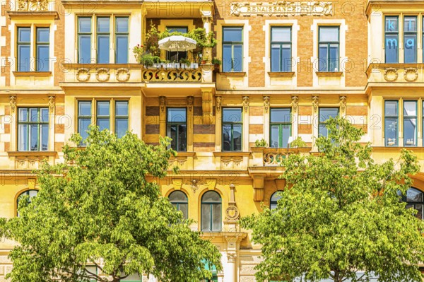 Historic façade of a building on the left Wienzeile, near the Naschmarkt, Vienna, Austria