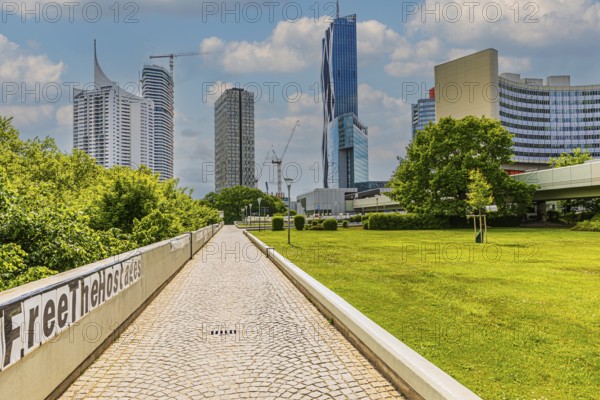 Modern high-rise buildings in Uno City, Vienna, Austria