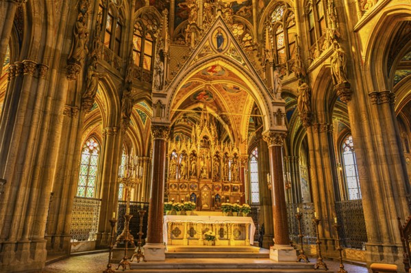 The main altar in the neo-gothic votive church, Vienna, Austria