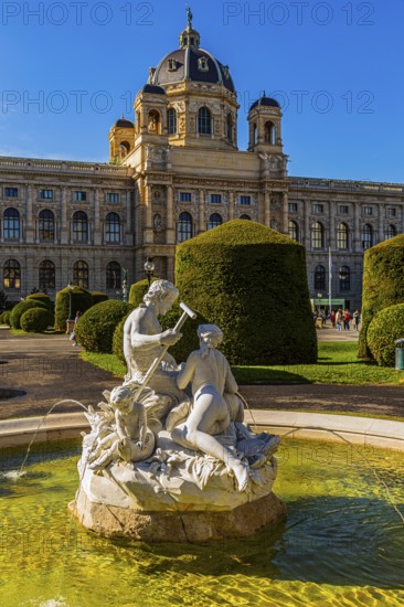 One of four Triton and Najad fountains on Maria-Theresien-Platz, behind the Natural History Museum, Vienna, Austria