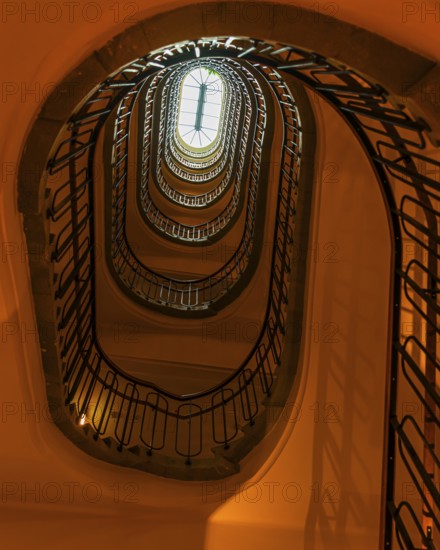 Staircase in an old Viennese house, view from below, Vienna, Austria