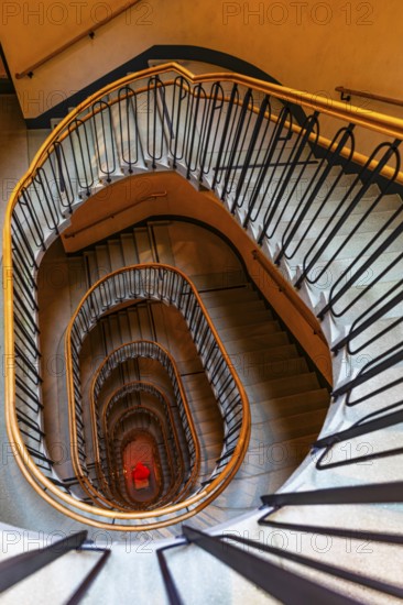 Staircase in an old Viennese house, view from above, Vienna, Austria