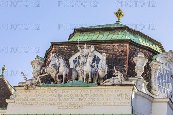 Roof of the Austrian National Library, with ornate marble figures, Josefsplatz, Vienna, Austria