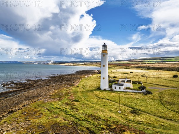 Barns Ness Lighthouse from a drone, Dunbar, East Lothian, Scotland, UK