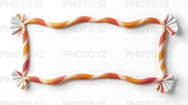 Decorative frame made of colorful candy twists for creative Halloween, Thanksgiving, Christmas, New Year, birthday, kids projects, and celebrations. AI generated
