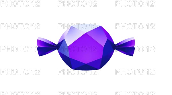 Purple geometric candy with a unique design and stylish wrapping on a clean white background. AI generated