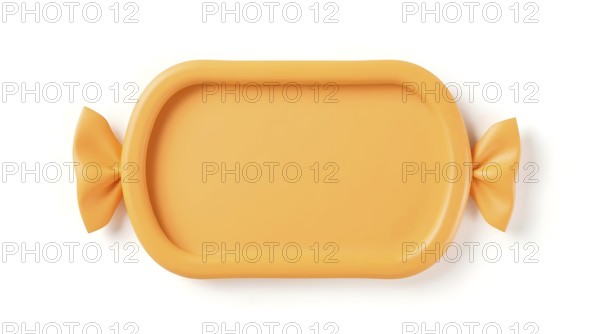 Bright orange candy shaped frame or card with copy space in the center on white background, showcasing its smooth texture and round edges. The candy is tied with bow ends, for Halloween, Thanksgiving, Christmas, birthdays, and various kid's events. AI generated