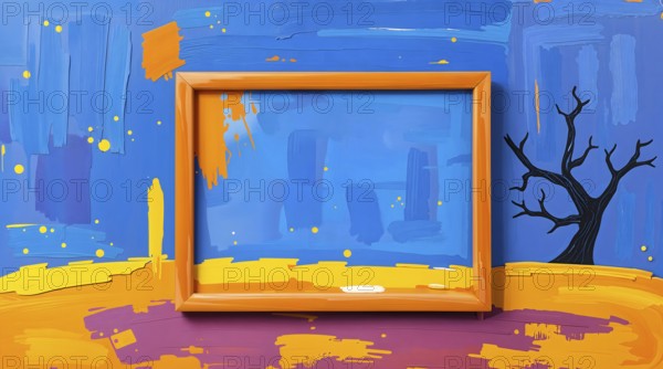 A striking acrylic painting of a bare tree against a deep blue sky. Textured brushstrokes create a vibrant landscape, enhancing the Halloween atmosphere. AI generated