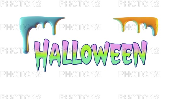 Colorful Halloween text with dripping paint effect on a white background. AI generated