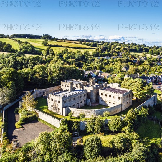 Jedburgh Castle from a drone, Jedburgh, Scottish Borders, Scotland, UK