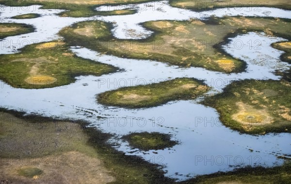 River landscape with many islands, aerial view, Okavango Delta, Botswana