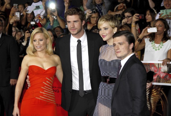 Liam Hemsworth, Elizabeth Banks, Jennifer Lawrence and Josh Hutcherson at the Los Angeles premiere of 'The Hunger Games: Catching Fire' held at the Nokia Theatre L.A. Live in Los Angeles, USA on November 18, 2013, Los Angeles, CA, USA, Los Angeles, California, USA