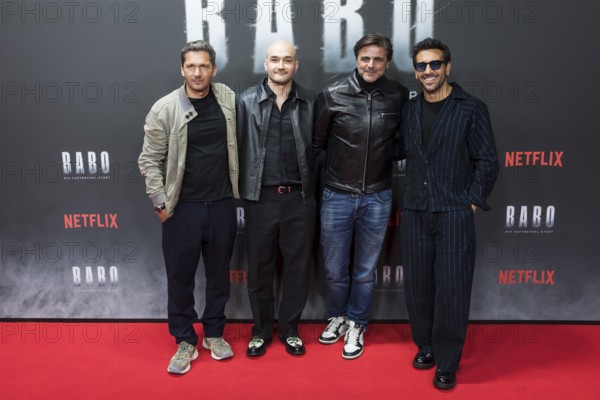 Paco-Luca Nitsche, Sinan Sevinc, Juan Moreno and Elyas M'Barek at the premiere of the Netflix film Babo at the Astor Film Lounge Berlin on 24.10.2025