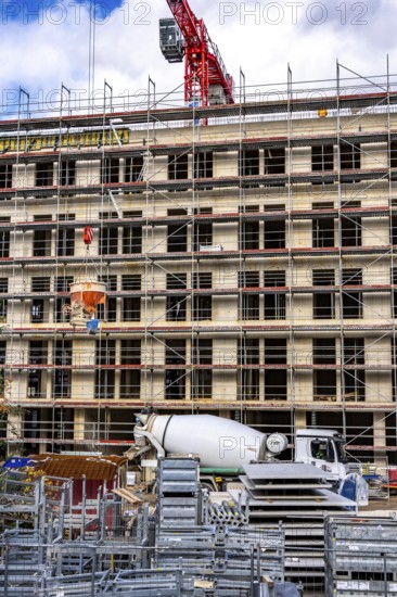Construction site, residential construction, 50 new, publicly funded rental apartments, catering, commercial space, Weber1 urban district, city center, Essen, North Rhine-Westphalia