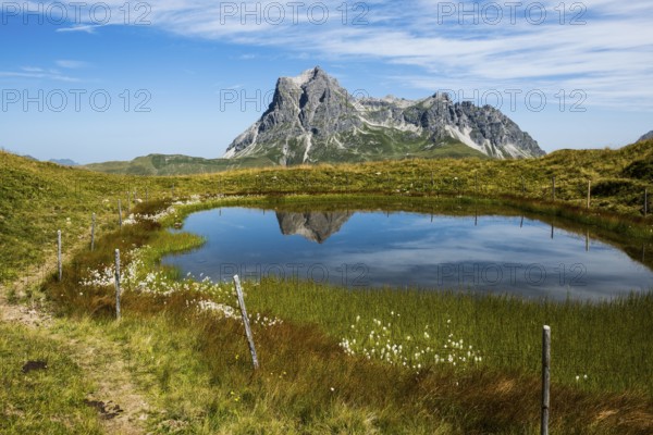 Mountain landscape and picturesque little lake, Saloberkopf, Widderstein, Warth, Bregenzerwald, Vorarlberg, Alps, Austria