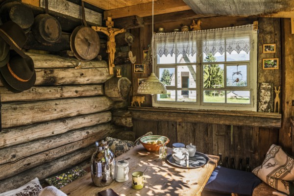 Ancient alpine hut, Herrgottswinkel, Alm Enge, Hirschau, Kanisfluh, Bregenzerwald, Vorarlberg, Alps, Austria