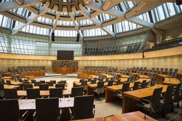Interior view, plenary hall, State Parliament of North Rhine-Westphalia, Düsseldorf, North Rhine-Westphalia, Germany