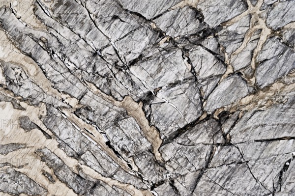 View from the Télécabine Panorama Railway of the glacial crevices of the Glacier du Géant, Chamonix-Mont-Blanc, Haute-Savoie, France