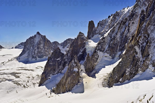 View of the Mont Blanc du Tacul mountain from the Télécabine Panorama Railway, Chamonix-Mont-Blanc, Haute-Savoie, France