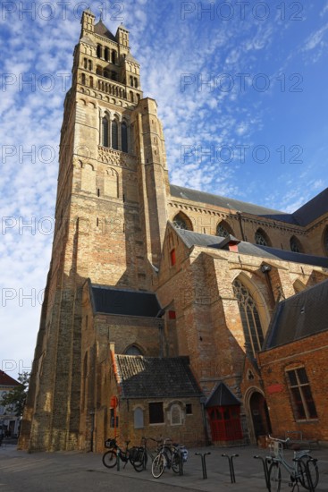Historic St. Salvator Cathedral, Sint-Salvatorskathedraal, in the old town of Bruges, powerful tower, UNESCO World Heritage Site, Flanders, Belgium