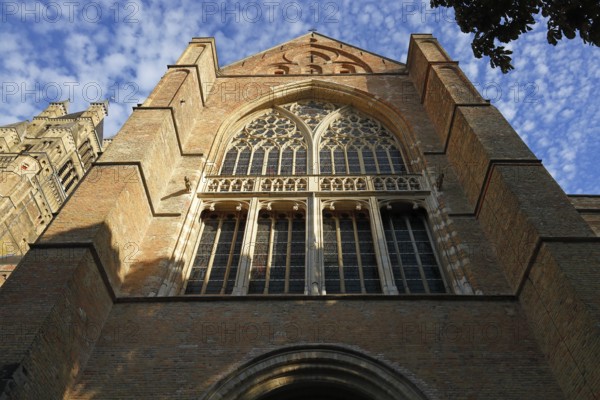 Historic St. Salvator Cathedral, Sint-Salvatorskathedraal, in the old town of Bruges, side aisle and tower, UNESCO World Heritage Site, Flanders, Belgium
