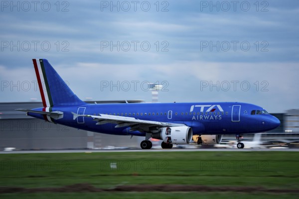 ITA Airways Airbus A319 landing at Düsseldorf Airport, North Rhine-Westphalia, Germany