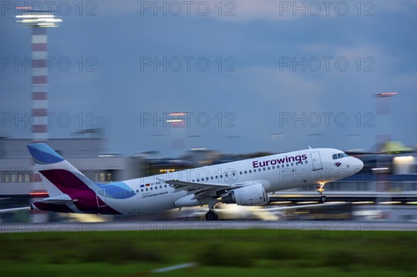 Eurowings Airbus A320, taking off from Düsseldorf Airport, North Rhine-Westphalia, Germany