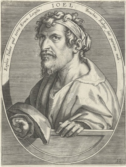 Prophet Joel, The Lord is God, worked in Judah around 840 to 810 BC and is therefore one of the earliest minor prophets, reproduced from a model from the 19th century. Authentic, file restored for optimal use, exact date of original unknown