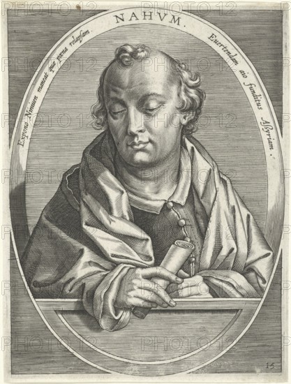 Nahum, a biblical prophet and his book. It belongs to the Book of Twelve Prophets in Tanakh or the Old Testament. Only the unknown place of origin of Elkosch is known from the author, reproduced from a 19th-century model. Authentic, file restored for optimal use, exact date of original unknown