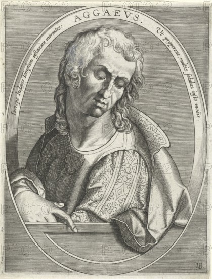 Haggai, who was born on the feast day, Latin Aggaeus, or Aggeus, was a prophet and author of the book of prophets in Tanakh named after him. He worked on the Jerusalem Temple around 520 BC when it was rebuilt, reproduction from a 19th-century model. Authentic, file restored for optimal use, exact date of original unknown