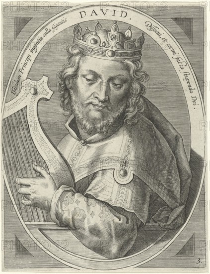 According to the 1st and 2nd books of Samuel, the 1st book of Kings and the 1st book of the Chronicles of the Tanach, the prophet David was king of Judah and also of Israel as successor to Saul. David is said to have lived around 1000 BC and is considered the author of numerous psalms, the Psalms of David, reproduction from a model from the 19th century. Authentic, file restored for optimal use, exact date of original unknown