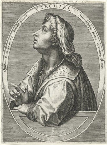 Ezekiel or Ezekiel, one of the great scriptural prophets and the text attributed to him or the eponymous book of the Tanach or Old Testament, reproduction from a 19th-century model. Authentic, file restored for optimal use, exact date of original unknown