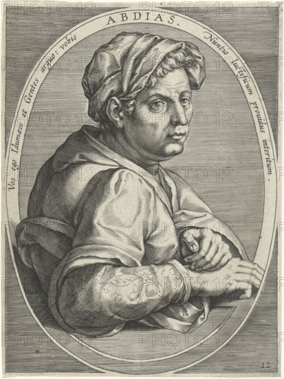 Obadiah, Obadiah, is the name of a biblical prophet and his writing in Tanakh. In the Greek Septuagint, the book has the title Ancient Greek Abdiou and in the Latin Vulgate Abdiae, reproduction from a 19th-century model. Authentic, file restored for optimal use, exact date of original unknown