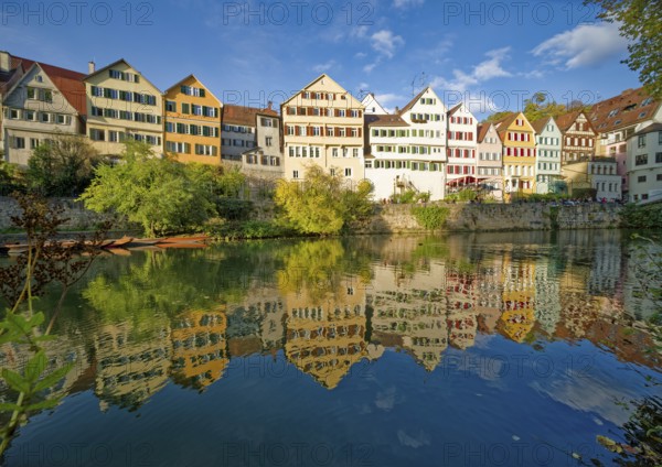 Historic houses on the Neckar front, the Neckar river, water reflection, old town of Tübingen, Baden-Württemberg, Germany