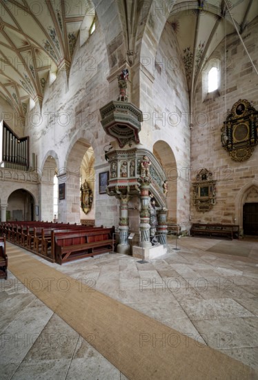 Pulpit, monastery church, interior, Bebenhausen monastery, former Cistercian abbey, monastery complex, church, OT Bebenhausen, Tübingen, Baden-Württemberg, Germany