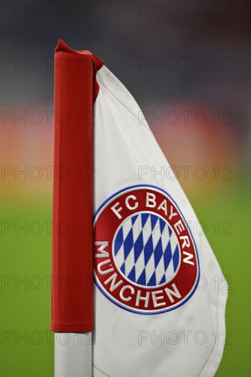 Corner flag, logo, FC Bayern Munich, FCB, Champions League, Allianz Arena, Munich, Bavaria, Germany
