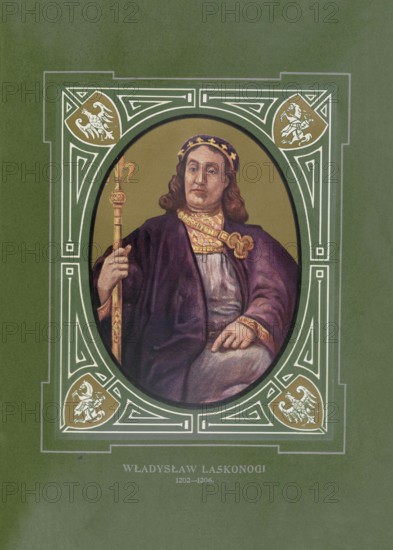 Wladyslaw III Dünnbein, Wladyslaw III Laskonogi, (born 1161, died November 3, 1231) was the youngest son of Duke Mieszko III from his marriage to Eudoxia of Kiev, Duke of Greater Poland 1194 - 1229, Senior Duke of Poland in Krakow, illustration, reproduction of a model from the 19th century. Authentic, file restored for optimal use, exact date of original unknown