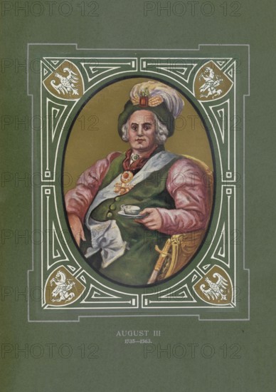 Frederick August II (born October 17, 1696 in Dresden, died October 5, 1763 there) became Elector and Duke of Saxony in 1733 and as August III also King of Poland and Grand Prince of Lithuania, illustration, reproduction of a model from the 19th century. Authentic, file restored for optimal use, exact date of original unknown