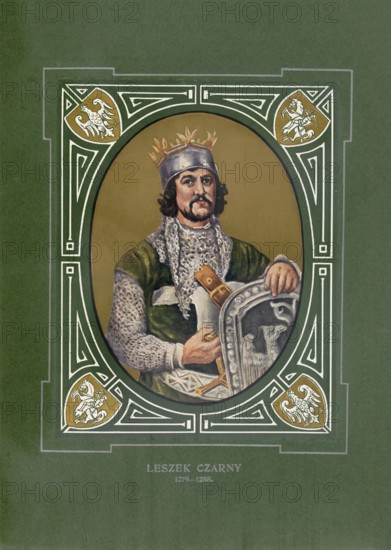 Leszek the Black, Leszek II Czarny, (born 1241, died September 30, 1288 in Krakow) was Duke of Sieradz from 1267, Duke of Leczyca from 1273 to 1278 Duke of Kujavia in Inowroclaw, and from 1279, as Leszek II, Duke of Malopolska in Sandomierz and Krakow, by the latter Senior Duke of Poland, illustration, reproduction from a model from the 19th century. Authentic, file restored for optimal use, exact date of original unknown