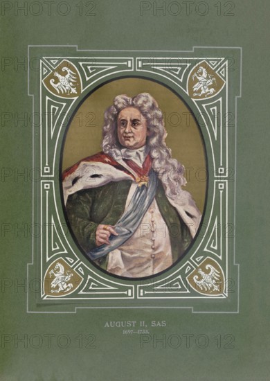 August the Strong (born May 12, 1670 in Dresden, died February 1, 1733 in Warsaw) from the Albertine line of the House of Wettin was Elector of Saxony from 1694 to 1733 as Frederick August I and from 1697 to 1706 and again from 1709 to 1733 as August II in personal union as King of Poland and Grand Prince of Lithuania, illustration, reproduction of a model from the 19th century. Authentic, file restored for optimal use, exact date of original unknown