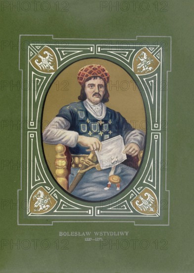 Boleslaw V Wstydliwy, Boleslaw V Wstydliwy, Boleslaus, (born June 21, 1226 in Stary Korczyn, died December 7, 1279 in Krakow) was Duke of Malopolska in Sandomierz from 1232 and from 1243, as Boleslaw V, Duke of Malopolska in Krakow and nominally Senior Duke of Poland, illustration, reproduction of a Original from the 19th century. Authentic, file restored for optimal use, exact date of original unknown