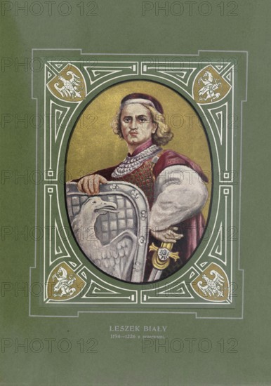 Leszek the White, Leszek I Bialy, (born 1186, died November 23, 1227 in Gasawa, today Zninski County) was a duke of Mazomir in 1194 - 1227, duke of Mazovia 1199 - 1200 duke of Kujavia and in the years 1194 - 1198, 1206 - 1210, 1211 - 1211 - 1212 27, as Leszek I, Duke of Malopolska in Krakow, therefore Senior Duke of Poland, illustration, reproduction from a model from the 19th century. Authentic, file restored for optimal use, exact date of original unknown