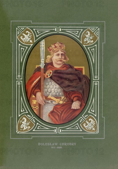 Boleslaw I, the Brave, Polish Boleslaw I Chrobry, Boleslaw Chrobry, Boleslaus (born 965/967, died June 17, 1025), from the Piast family was Duke of Poland from 992 and from 1000 or 1025 the first King of Poland, illustration, reproduction of a model from the 19th century. Authentic, file restored for optimal use, exact date of original unknown